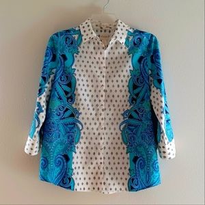 CHICO'S Cotton Paisley Shirt, 100% cotton, No-Iron, size M